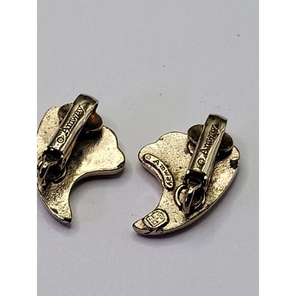 Vintage Amway Gold Tone Clip On Earrings Sculpted Wave Design 1980s - Picture 8 of 11